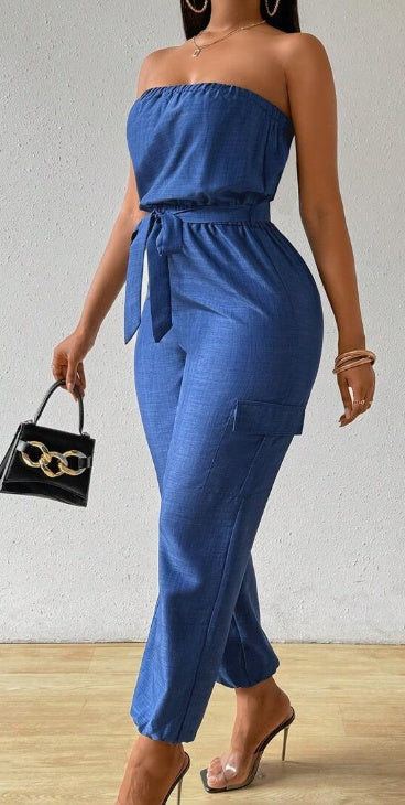 Women's Strapless Utility Jumpsuit – Summer Casual Denim-Look - Mucheno Spot
