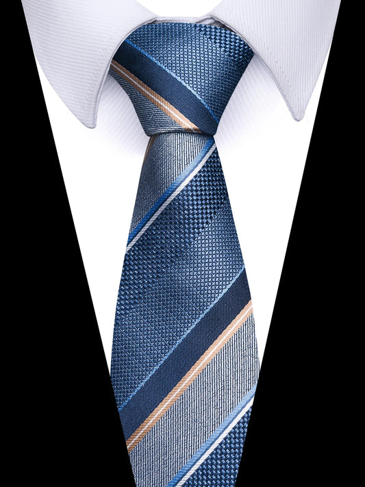 Luxury Silk Tie for Men – 8 cm Blue Stripe Gravata for Suit or Office - Mucheno Spot