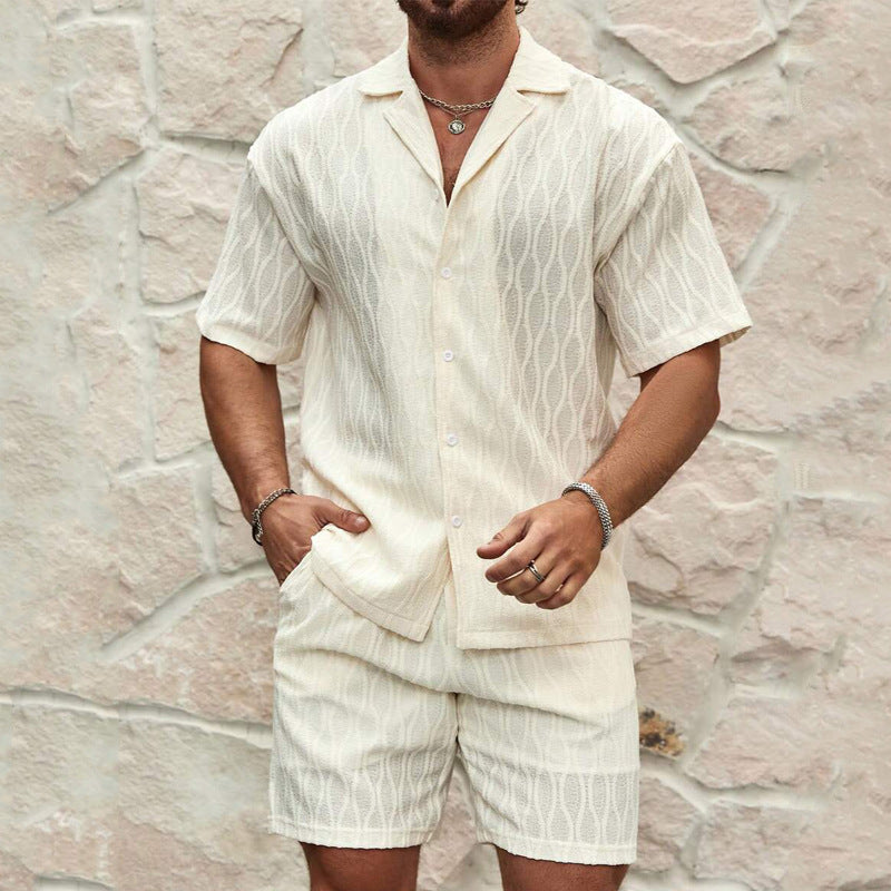 Men’s Casual Summer Outfit – Lapel Button Shirt & Shorts Two-Piece Set - Mucheno Spot
