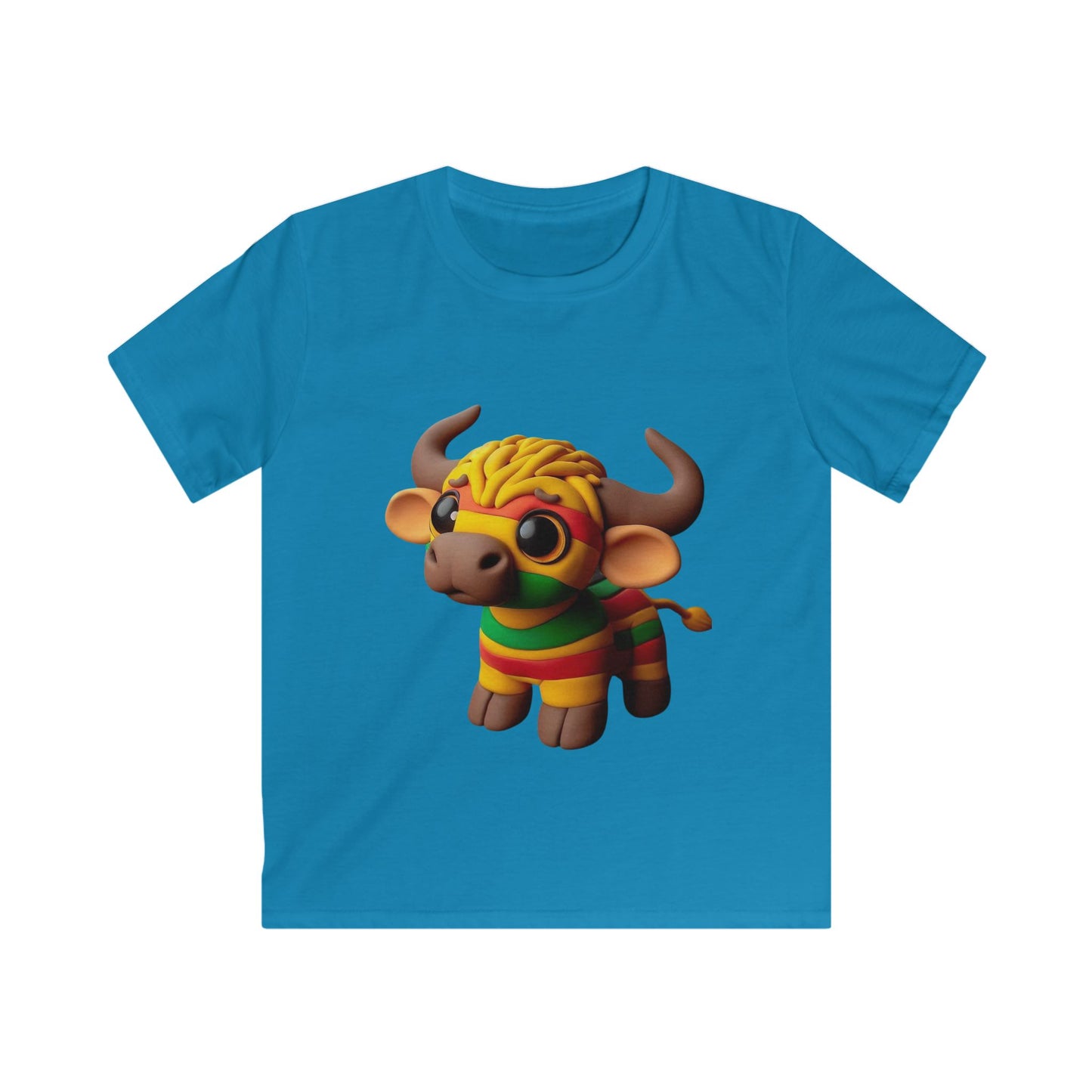 Cute Cartoon Bull Kids Softstyle Tee, Fun Children's Shirt, Animal Graphic Tee, Gift for Kids, Birthday, Party Wear - Mucheno Spot