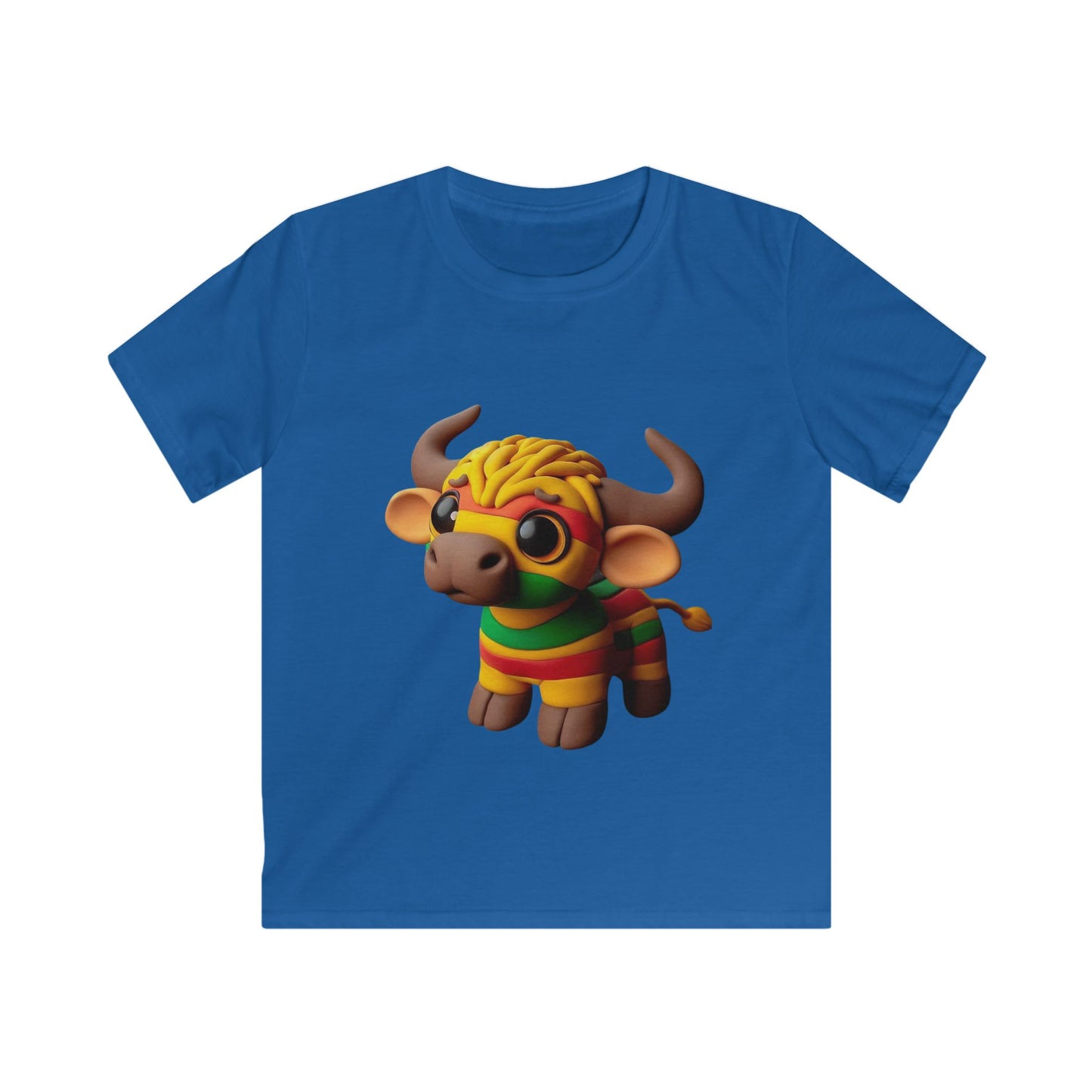 Cute Cartoon Bull Kids Softstyle Tee, Fun Children's Shirt, Animal Graphic Tee, Gift for Kids, Birthday, Party Wear - Mucheno Spot