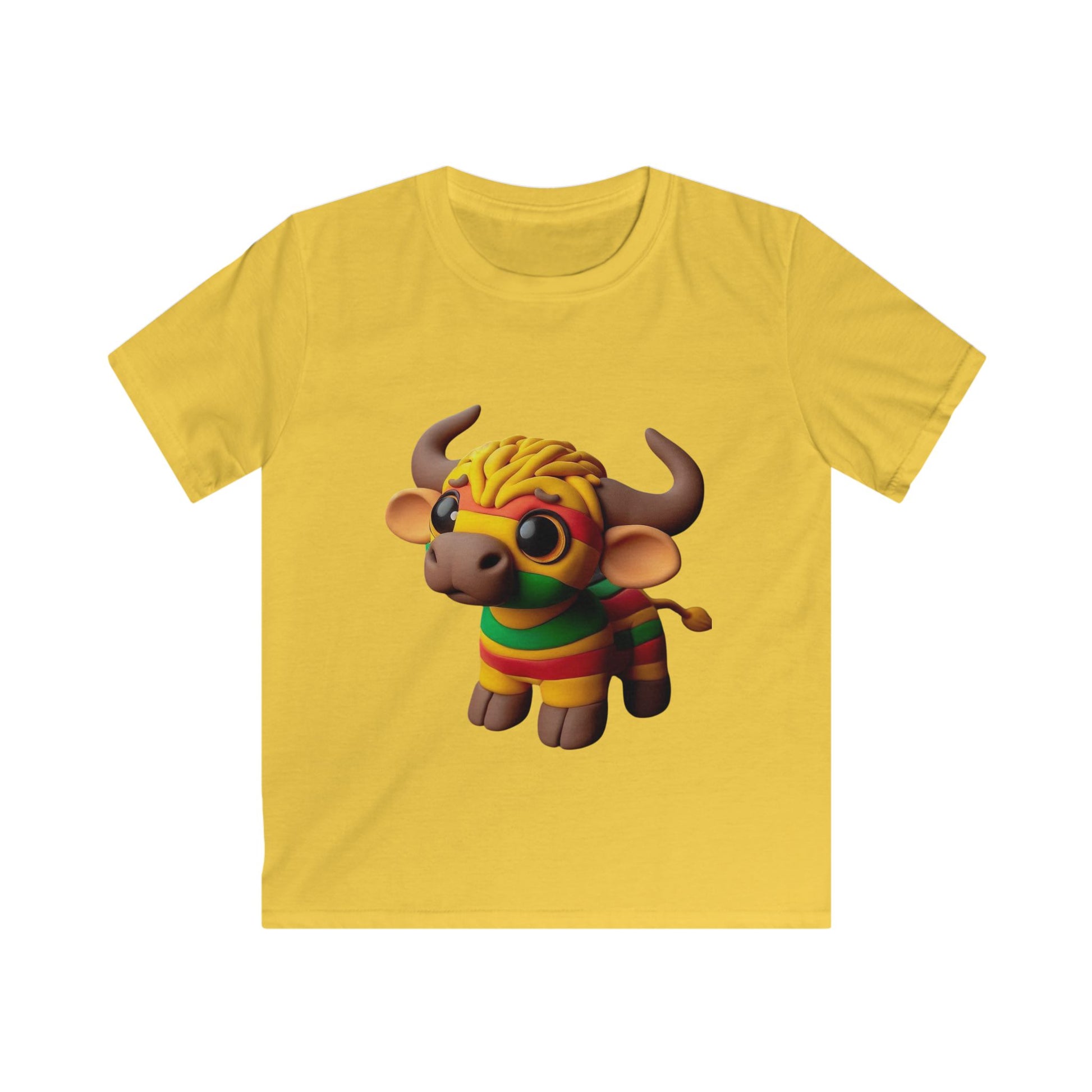 Cute Cartoon Bull Kids Softstyle Tee, Fun Children's Shirt, Animal Graphic Tee, Gift for Kids, Birthday, Party Wear - Mucheno Spot