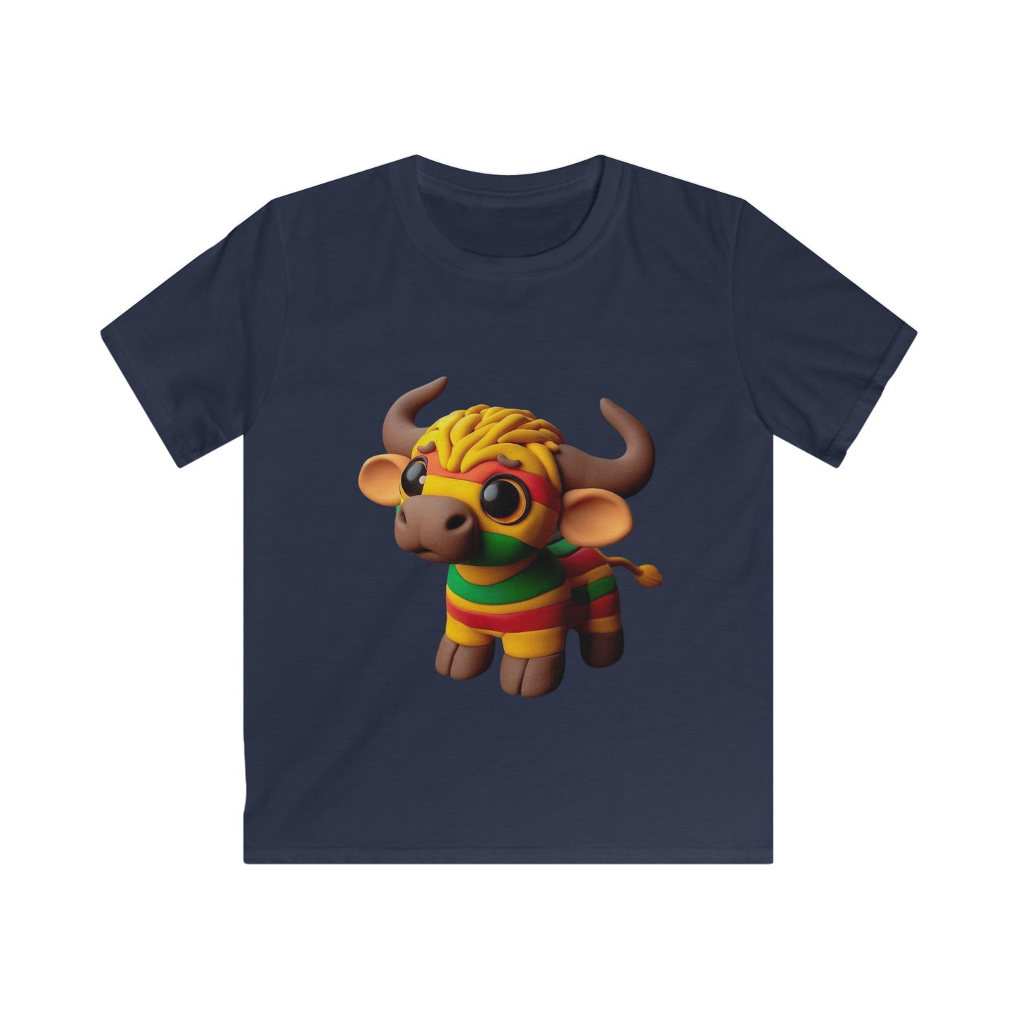Cute Cartoon Bull Kids Softstyle Tee, Fun Children's Shirt, Animal Graphic Tee, Gift for Kids, Birthday, Party Wear - Mucheno Spot
