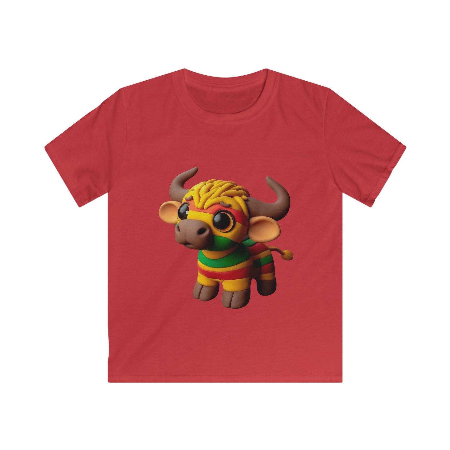 Cute Cartoon Bull Kids Softstyle Tee, Fun Children's Shirt, Animal Graphic Tee, Gift for Kids, Birthday, Party Wear - Mucheno Spot