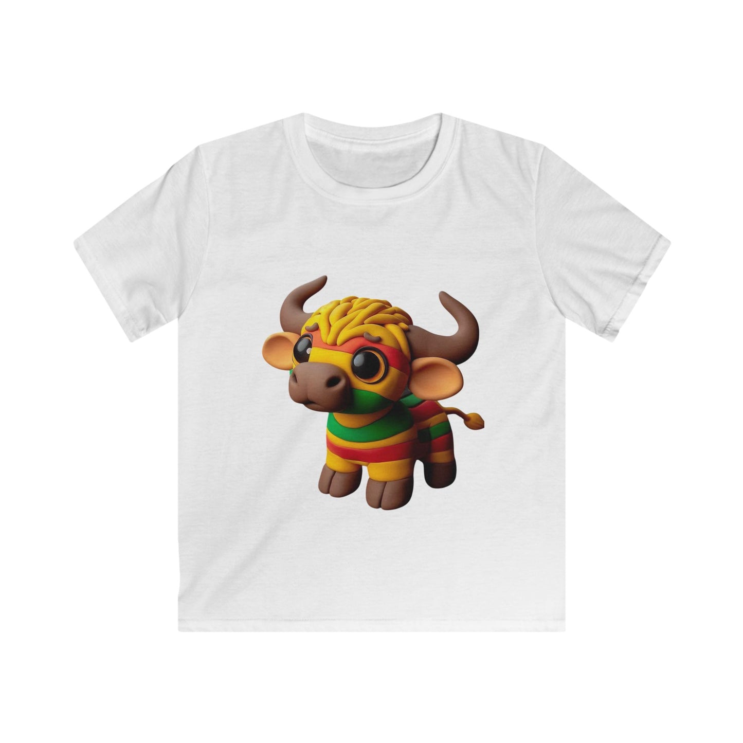 Cute Cartoon Bull Kids Softstyle Tee, Fun Children's Shirt, Animal Graphic Tee, Gift for Kids, Birthday, Party Wear - Mucheno Spot