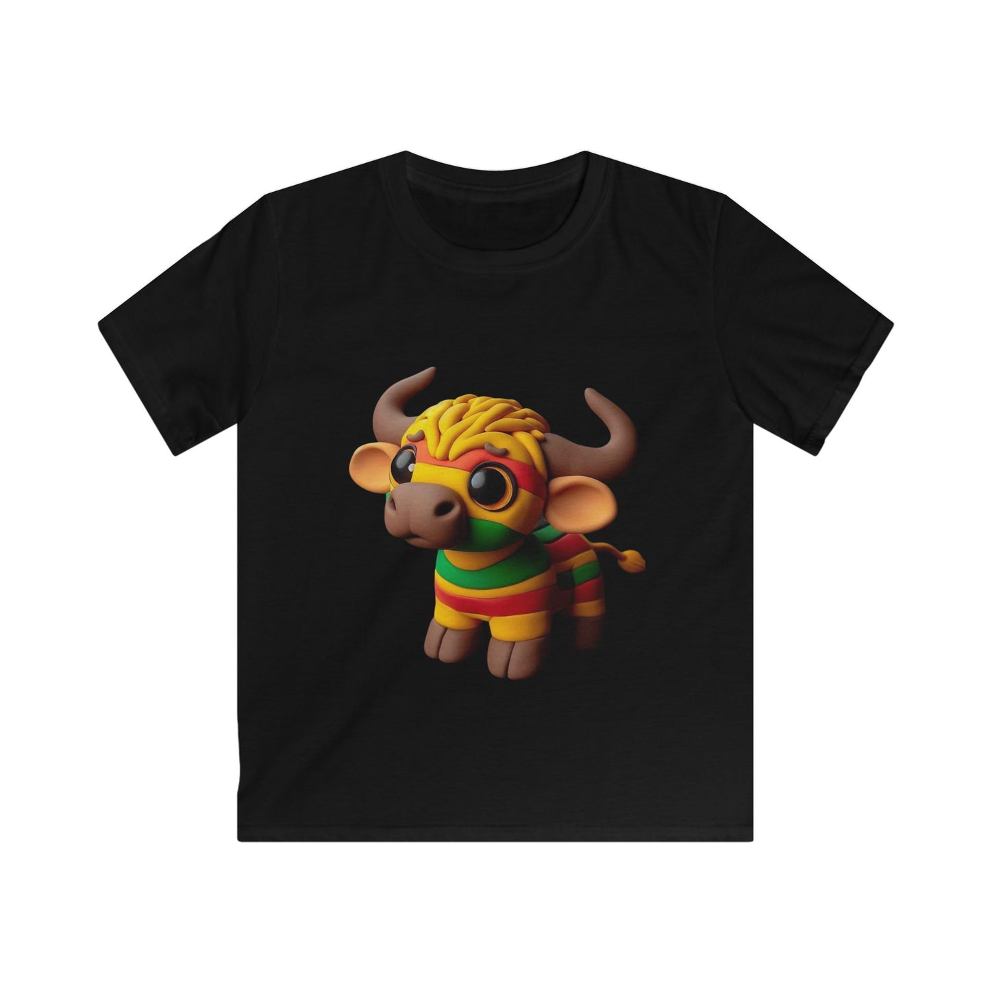 Cute Cartoon Bull Kids Softstyle Tee, Fun Children's Shirt, Animal Graphic Tee, Gift for Kids, Birthday, Party Wear - Mucheno Spot