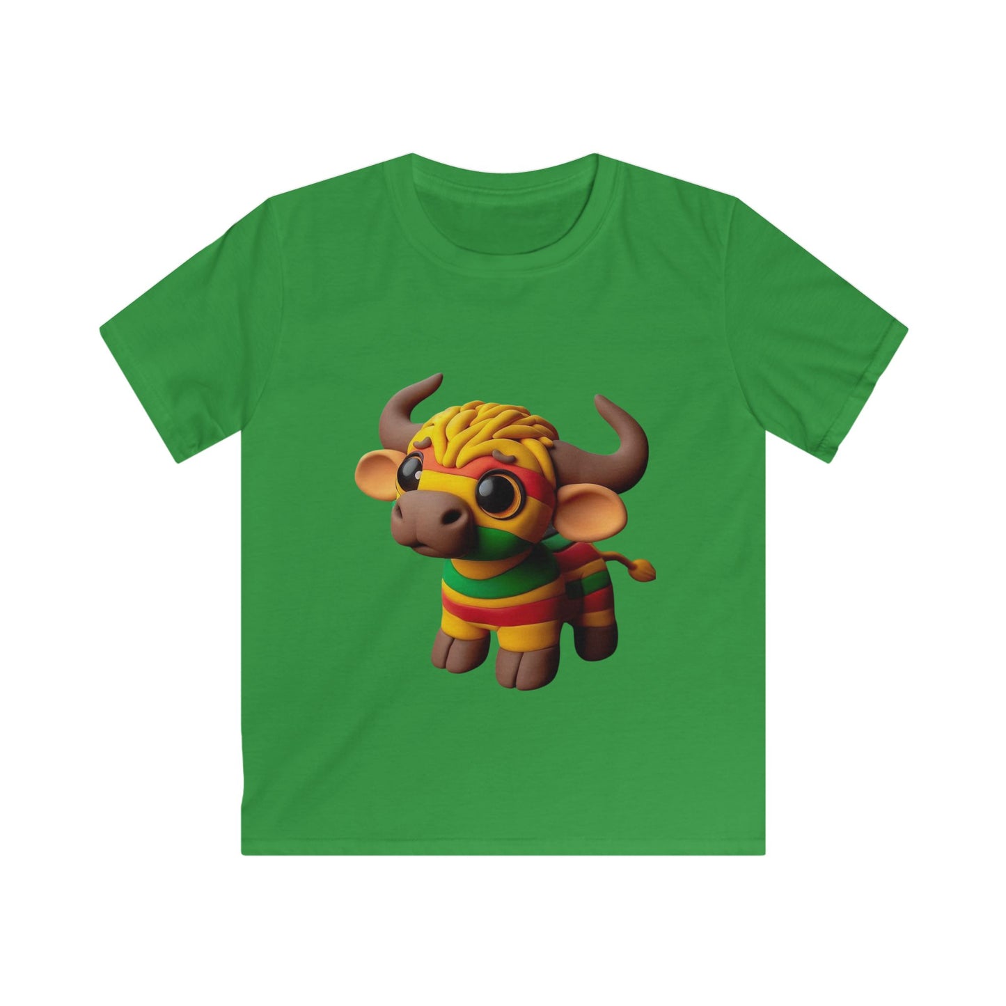 Cute Cartoon Bull Kids Softstyle Tee, Fun Children's Shirt, Animal Graphic Tee, Gift for Kids, Birthday, Party Wear - Mucheno Spot