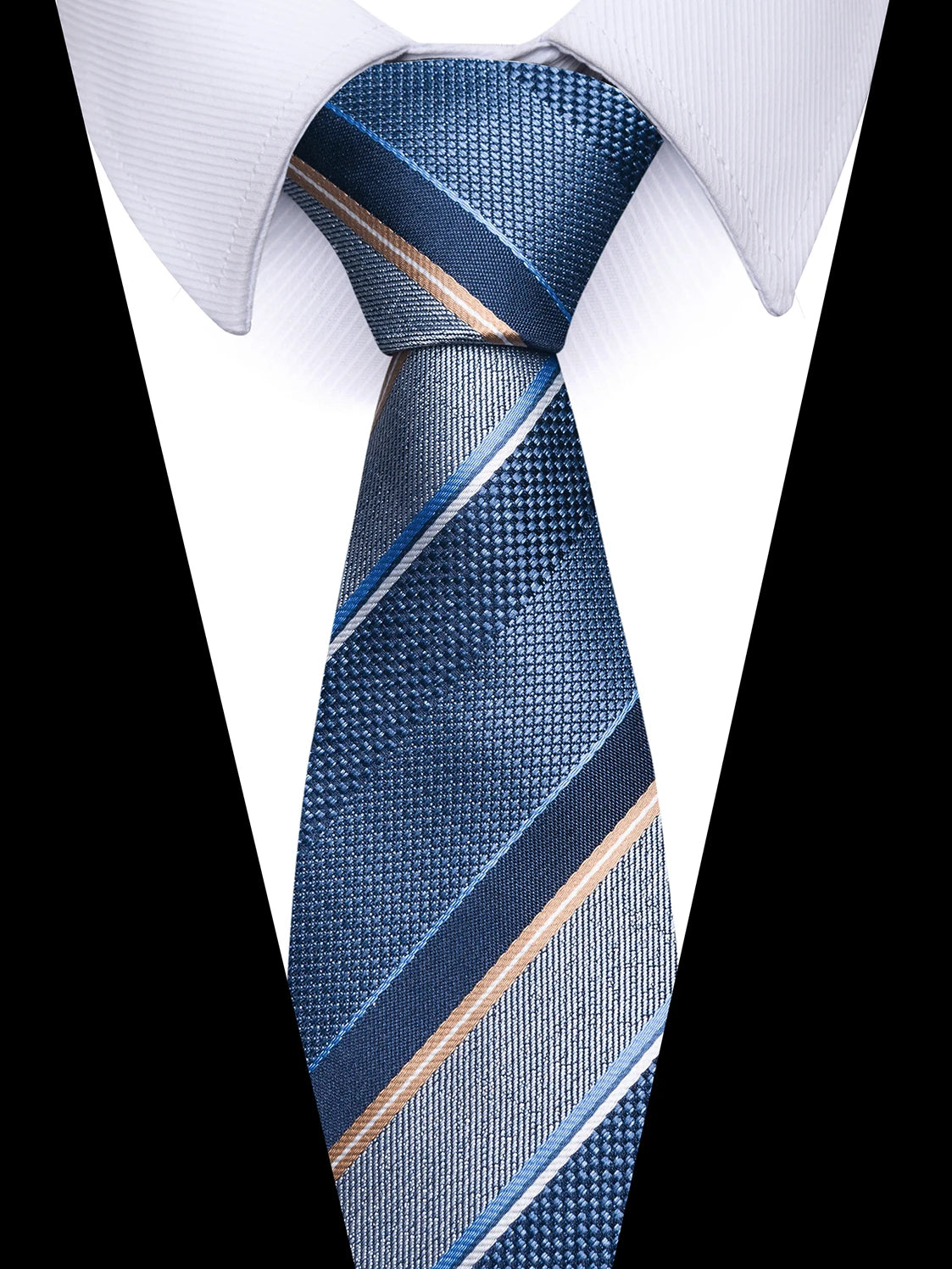 Luxury Silk Tie for Men – 8 cm Blue Stripe Gravata for Suit or Office - Mucheno Spot