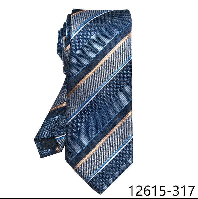 Luxury Silk Tie for Men – 8 cm Blue Stripe Gravata for Suit or Office - Mucheno Spot